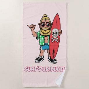 Die Welle ist da, Alter! Bärtiger Cartoon-Surfer Strandtuch