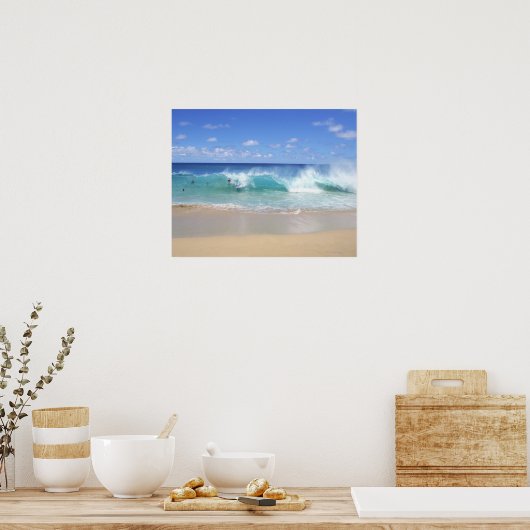 Die Wellen brechen am Strand auf, Sandy Beach Poster (Küche)