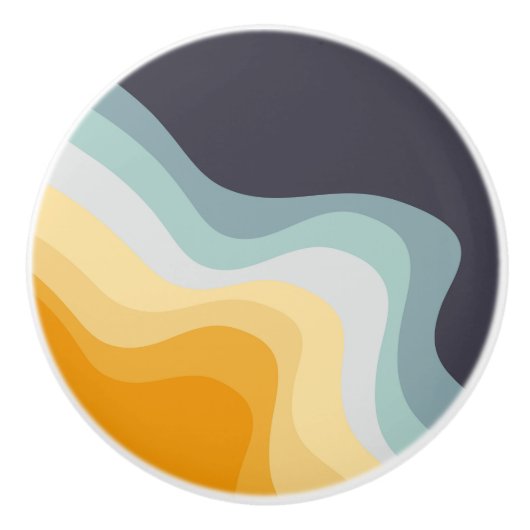 Die Wellen im Retrostil blau und gelb Keramikknauf (Vorderseite)