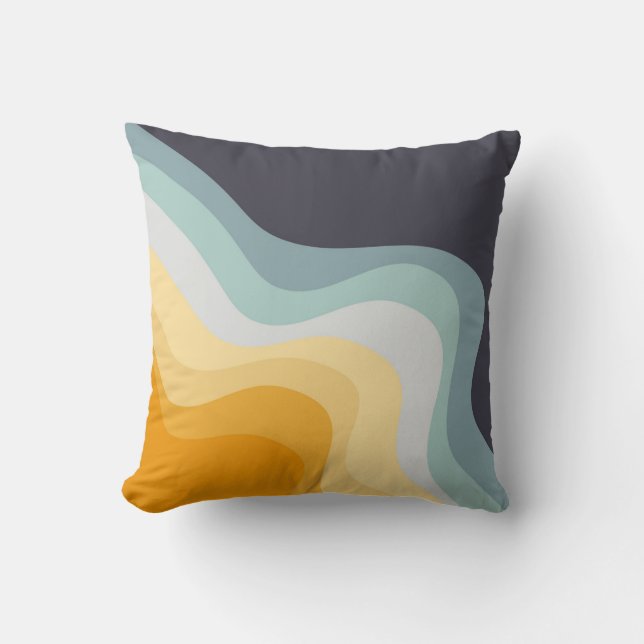 Die Wellen im Retrostil blau und gelb Kissen (Vorderseite)