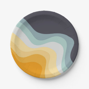 Die Wellen im Retrostil blau und gelb Pappteller