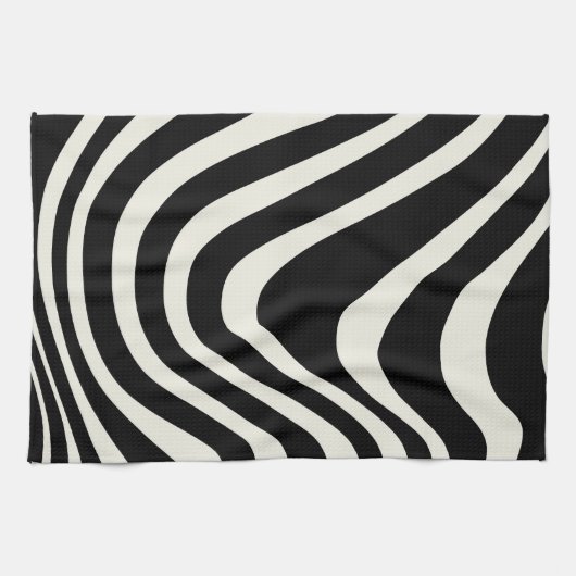Die Wellen im Retrostil Schwarz-Weiß Geschirrtuch (Horizontal)