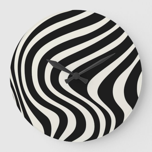 Die Wellen im Retrostil Schwarz-Weiß Große Wanduhr (Vorderseite)