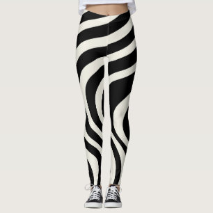 Die Wellen im Retrostil Schwarz-Weiß Leggings