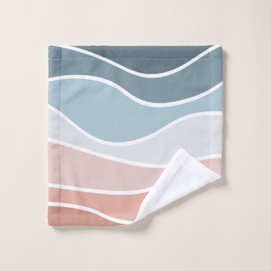 Die Wellen im Retrostil sind blau und rosa. Badhandtuch Set (Waschlappen)
