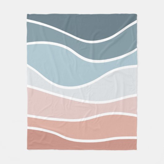 Die Wellen im Retrostil sind blau und rosa. Fleecedecke (Vorderseite)