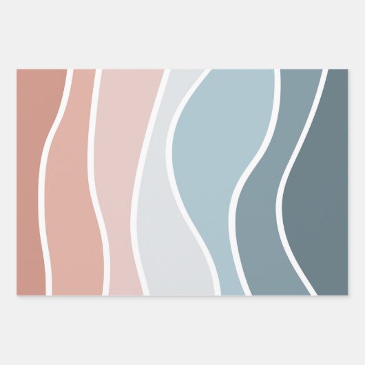 Die Wellen im Retrostil sind blau und rosa. Geschenkpapier Set (Vorderseite)