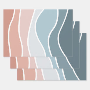 Die Wellen im Retrostil sind blau und rosa. Geschenkpapier Set