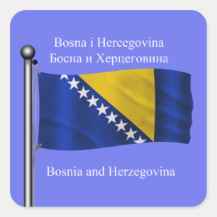 Die wellenartig bewegende Flagge von Bosnien und Quadratischer Aufkleber