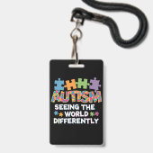 Die Welt anders als das Bewusstsein für Autismus Ausweis (Vorderseite mit Lanyard)