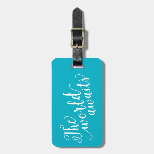 Die Welt erwartet dem Gepäckanhänger in des Aqua-| (Vorderseite vertikal)