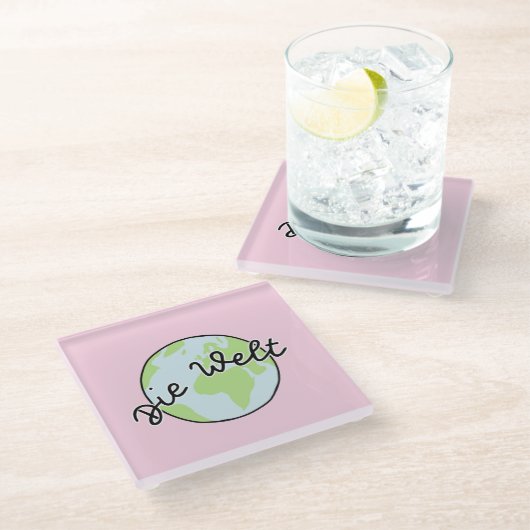 Die Welt Glasuntersetzer (Schrägansicht)