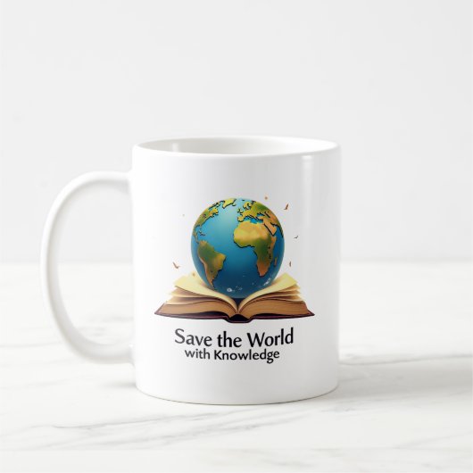 Die Welt mit Wissen retten Kaffeetasse (Links)