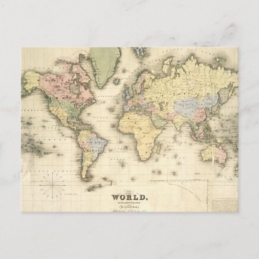 Die Welt über die Projektion von Mercator | 1840 Postkarte (Vorderseite)