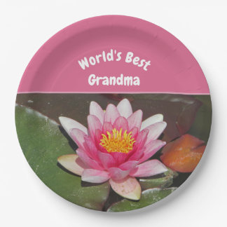 Die weltbeste Oma Vivid Pink Water Lily Blume Pappteller