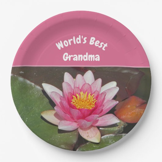 Die weltbeste Oma Vivid Pink Water Lily Blume Pappteller (Vorderseite)