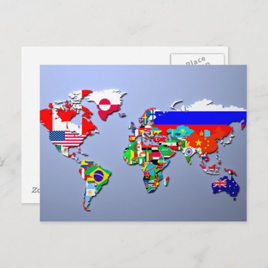 Die Weltkarte mit ihren Flaggen Postkarte (Vorne/Hinten)