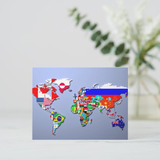 Die Weltkarte mit ihren Flaggen Postkarte (Stehend Vorderseite)
