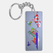 Die Weltkarte mit ihren Flaggen Schlüsselanhänger (Vorderseite links)