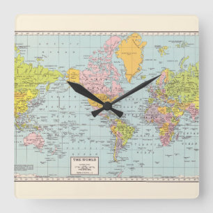 Die Weltkarte-Wanduhr Quadratische Wanduhr