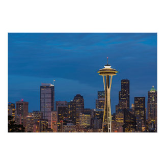 Die Weltraumneedle und das Stadtzentrum von Seattl Poster