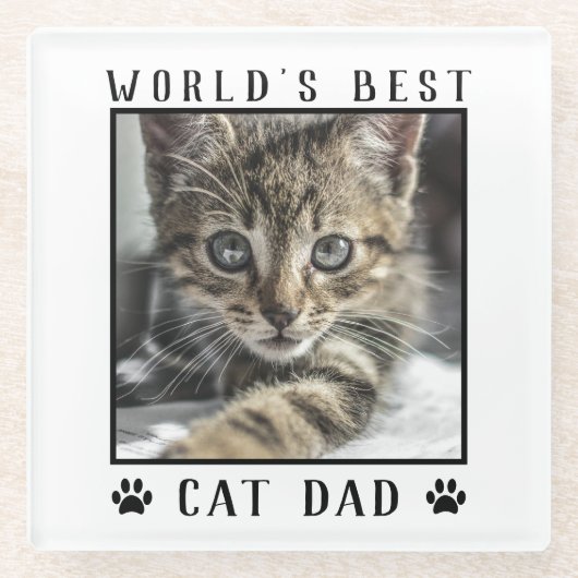 Die weltweit besten Cat Vater Paw Prints Pet Foto Glasuntersetzer (Vorderseite)