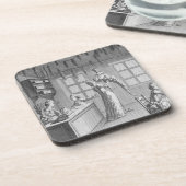 Die Werkstatt einer Damenschneiderin, Illustration Untersetzer (Linke Seite)