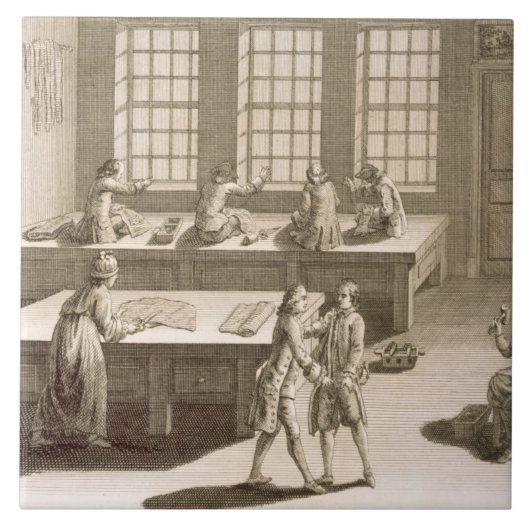 Die Werkstatt eines Schneiders, vom 'Encyclopedie Fliese (Vorderseite)