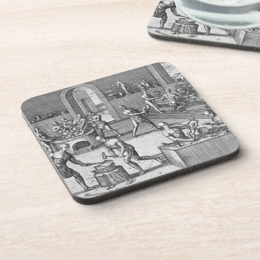 Die Werkstatt von Atahualpas Goldschmieden in Getränkeuntersetzer (Linke Seite)