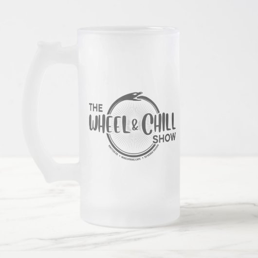 Die Wheel & Chill Show, Mattierte Tasse aus Glas, (Links)