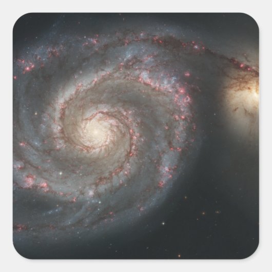 Die Whirlpool-Galaxie (M51) und die Begleitgalaxie Quadratischer Aufkleber (Vorderseite)