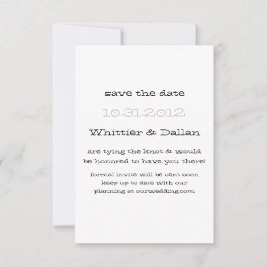 Die Whittier-Bekanntmachung Save The Date (Vorderseite)