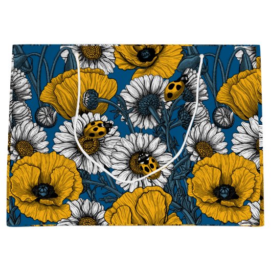 Die Wiese in Gelb und Blau Große Geschenktüte (Vorderseite)