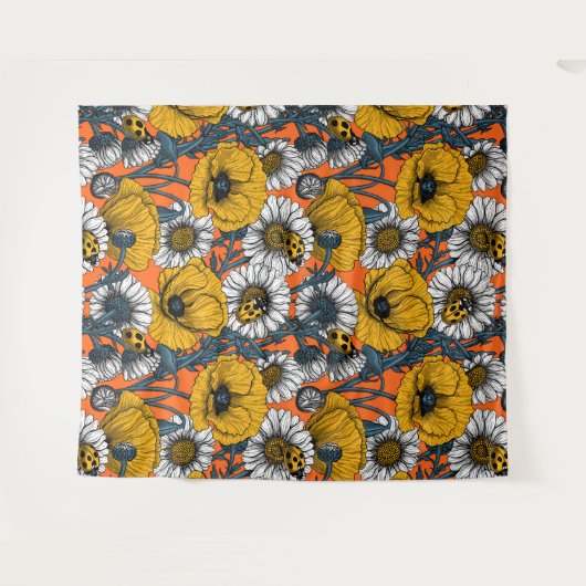 Die Wiese in Gelb und Blau Wandteppich (Vorderseite (Horizontal))