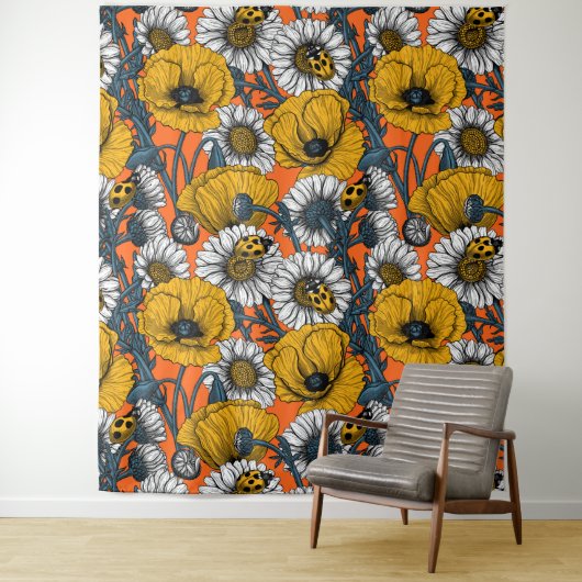 Die Wiese in Gelb und Blau Wandteppich (Beispiel)