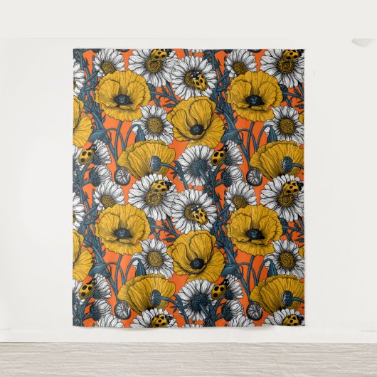 Die Wiese in Gelb und Blau Wandteppich (Vorderseite)