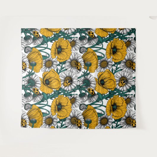 Die Wiese in Gelb Wandteppich (Vorderseite (Horizontal))