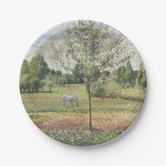 Die Wiese mit grauem Pferd, Eragny, Ölmalerei Pappteller (Vorderseite)