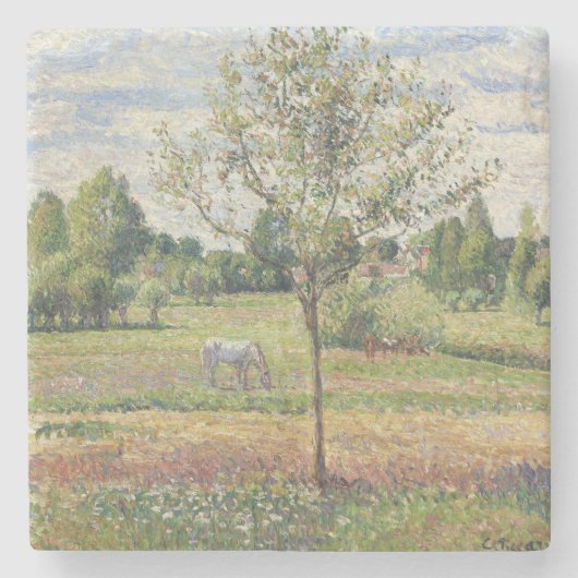 Die Wiese mit grauem Pferd, Eragny, Ölmalerei Steinuntersetzer (Vorderseite)