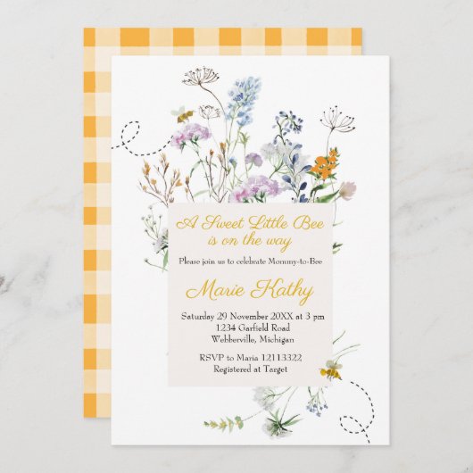 Die Wildblume der süßen Kleinen Biene ist unterweg Einladung (Vorne/Hinten)