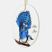 Die wilde blaue Jay-Vogel-Verzierung Keramik Ornament (Links)