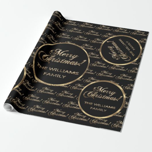 Die Williams-Familie Imitats Gold Black Christmas Geschenkpapier (Ungerollt)