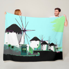 Die Windmühlen, Mykonos, Cyclades, Griechenland Fleecedecke