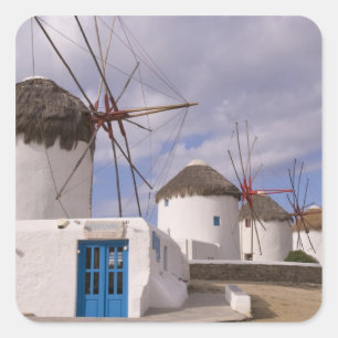 Die Windmühlen von Mykonos auf den griechischen In Quadratischer Aufkleber