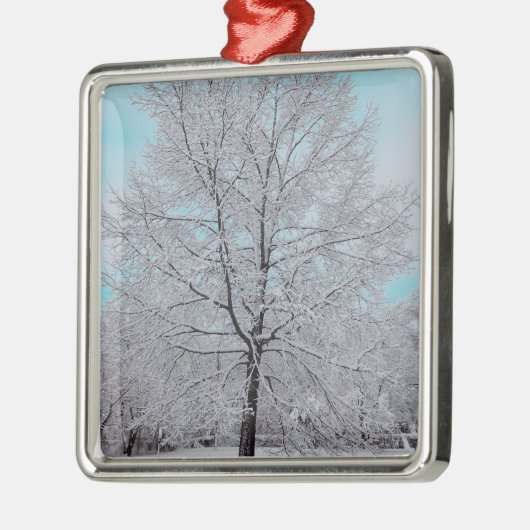 Die Winter-Eichen-Verzierung Silbernes Ornament (Links)