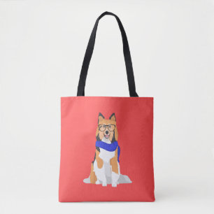 Die Winter-Hipster-Shetlandinseln-Schäferhund mit Tasche