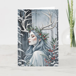 Die Winter Solstice-Göttin im Wald Feiertagskarte