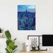 Die Wolkenkratzer von Manhattan sind beleuchtet Poster (Heimbüro)