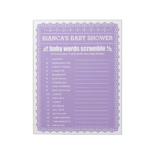 Die Word-Scramble Lila Papel Picado Baby-Dusche Notizblock