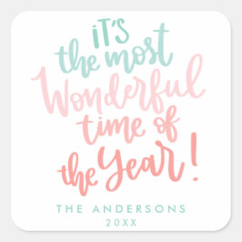Die wunderbarste Zeit des Jahres | Blue HOLIDAY Fo Quadratischer Aufkleber